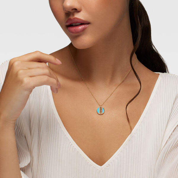 Turquoise and Diamond Medallion Pendant Necklace, Small (14 mm)